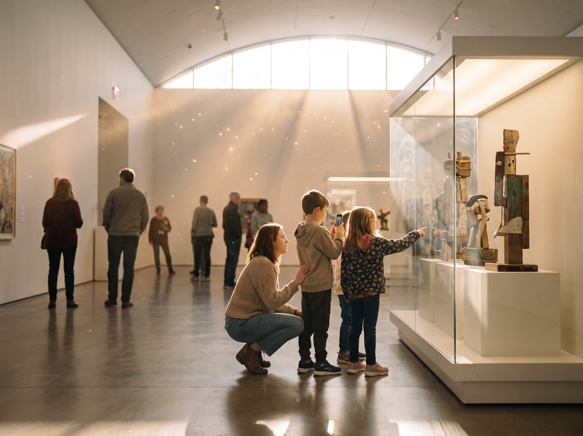 A family at a museum display case
